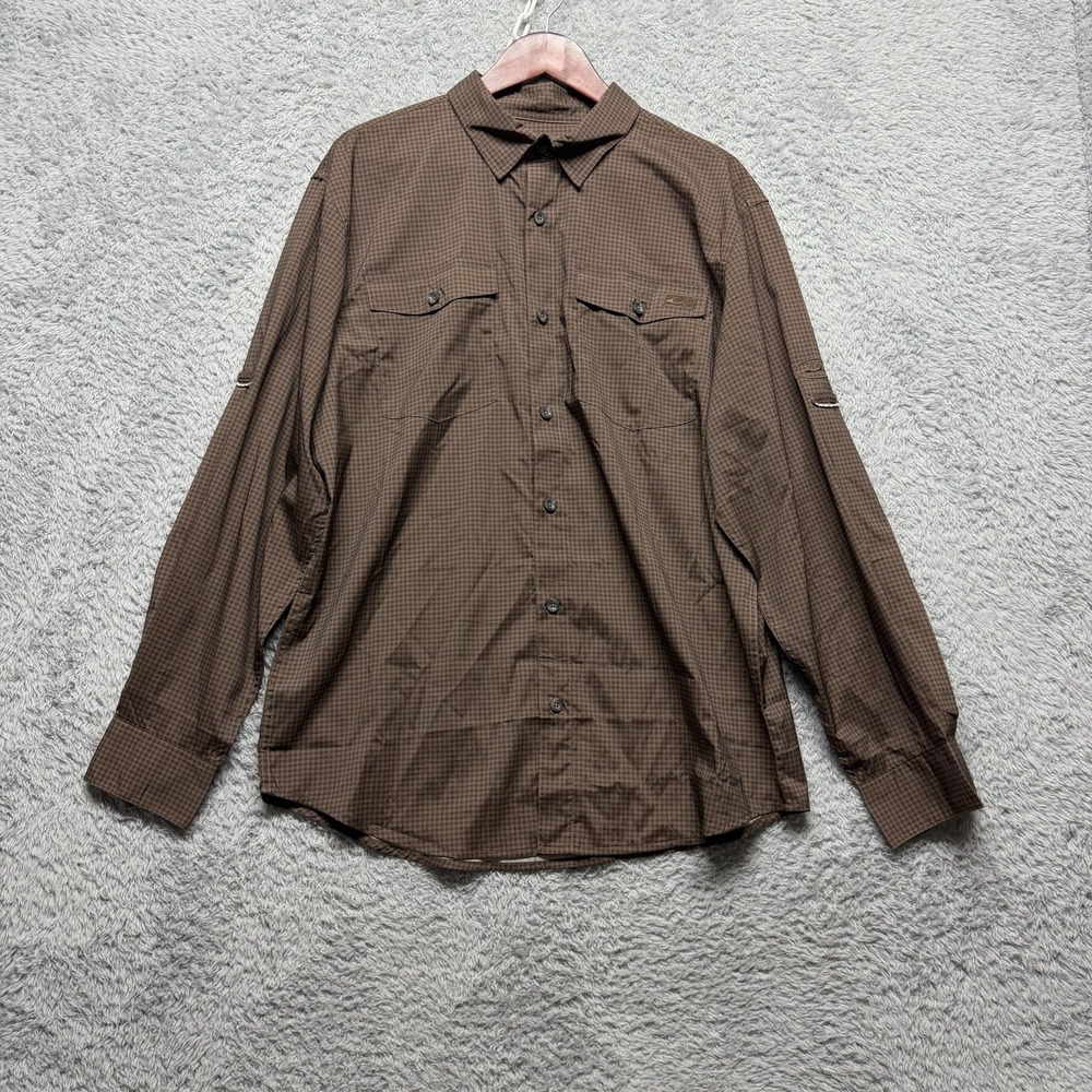 Drake Waterfowl Frat Gingham Check Shirt Mens Medium Brown Button Up Long Sleeve